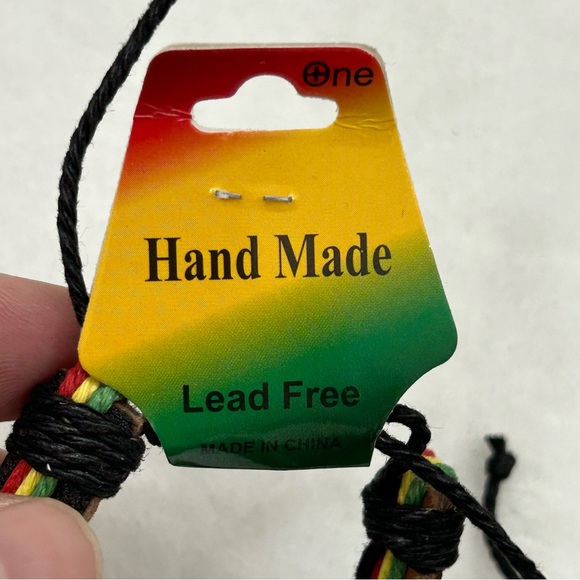 Weed Leaf Stone Rasta Colored Leather Adjustable Wristband Bracelet Anklet OSFM - Picture 4 of 5